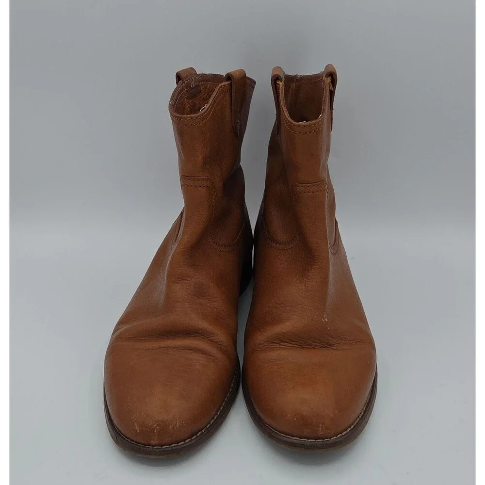 Madewell Otis Leather Pull On Ankle Cowgirl Boots Cognac Brown Womens Sz 9.5 US